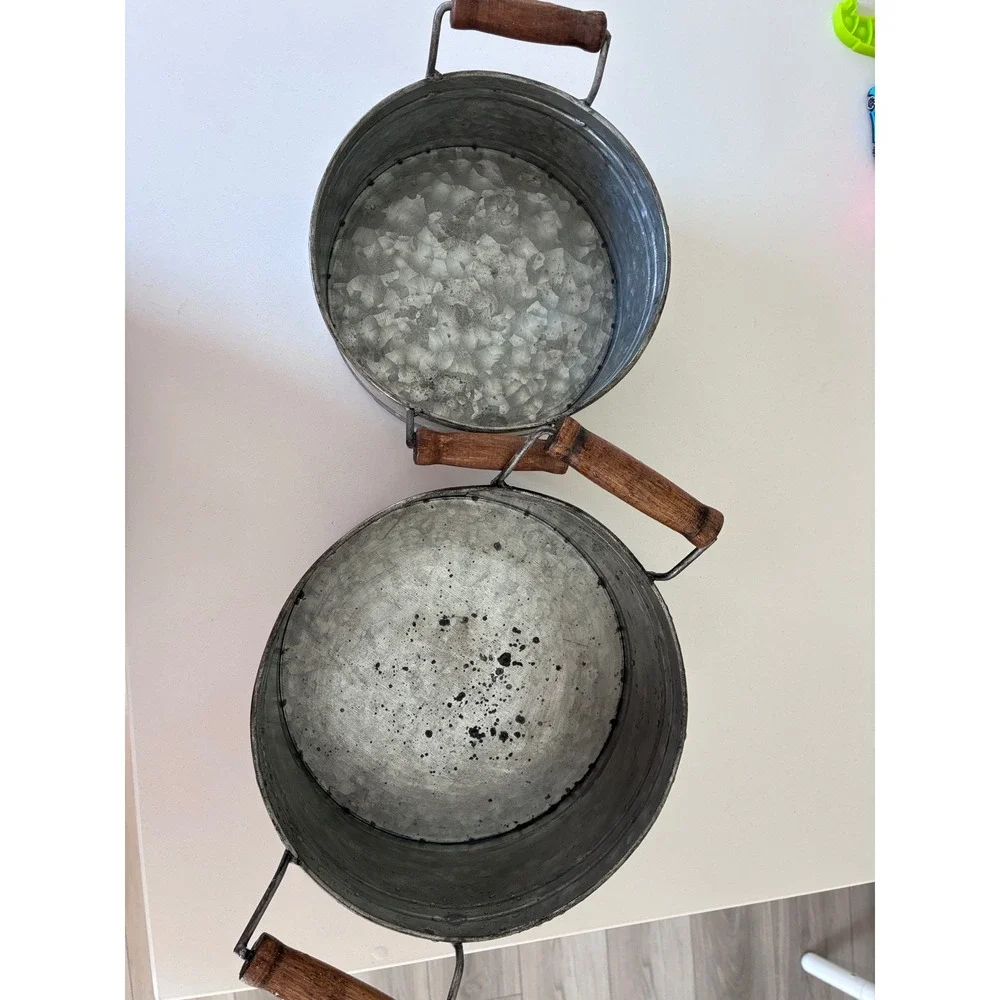 Magnolia Farms Galvanized Metal Buckets Set of 2 Wood Handles Farmhouse Decor
